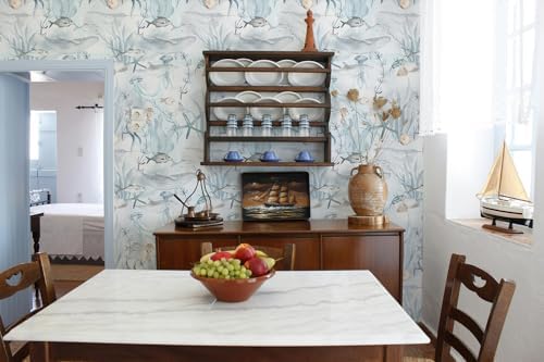 Peel and Stick Wallpaper Aqua Blue Coral Reef Marine Fish Wallcovering Coastal Wallpaper Beach Removable Contact Paper for Kids Bedroom Nursery Bathroom Accent Walls (Aqua Blue, 17.3"x472.44") - Image 6