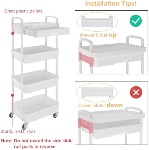 Calmootey 4-Tier Utility Cart with Drawer & Wheels, Storage for Home,Office - Image 6