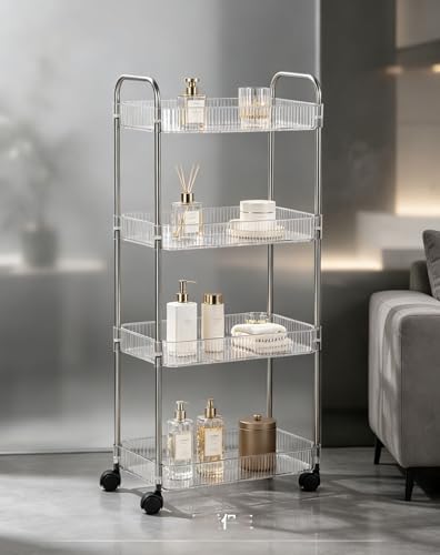 Sooyee Clear 4-Tier Plastic Rolling Utility Cart with Wheels - Image 7
