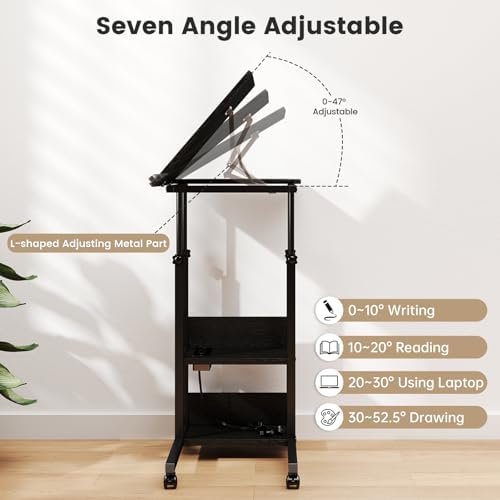 Hadulcet Adjustable C Table with Charging Station, Tiltable Desk C Shaped End Table for Couch, Over Bed Stand with Wheels Adjustable Height, Hospital Table Laptop Stand Drawing Desk, Black - Image 6