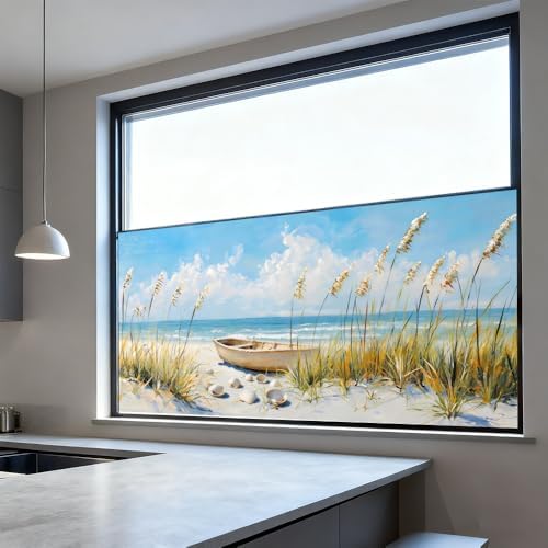 Window Privacy Film 39.37 x 17.3 in Coastal Rowboat Beach Static Cling - Image 6