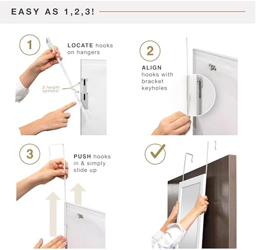 MCS 14.7x50.7 Matte White Over The Door Mirror, Full Length Hanging Mirror for Bedroom & Bathroom Doors, Lightweight Design with Patented No Tools Required Hanging System - Image 7