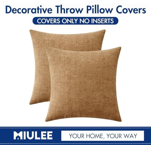 MIULEE Chenille Fall Throw Pillow Covers Apricot Brown 20x20 Pack of 2 - Image 6