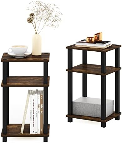 Furinno JUST Toolless 3-Tier Side Table Set of 2, Open Shelf, Amber Pine - Image 7
