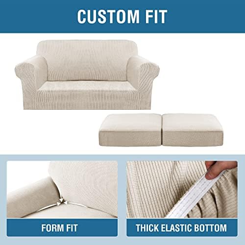 H.VERSAILTEX 3 Piece Stretch Sofa Covers for 2 Cushion Loveseat Couch Covers for Living Room Furniture Cover (Base Cover Plus 2 Seat Cushion Covers) Thicker Jacquard Fabric(Medium, Island Fossi) - Image 6