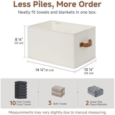 StorageWorks Closet Storage Bins with PU Handles, Ivory White, Large - Image 6