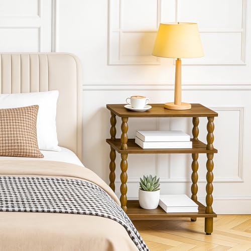 HOOBRO Narrow Side Table, Skinny End Table with Storage, Solid Wood Legs, 3-Tier Bedside Table Nightstand for Small Space, Living Room, Bedroom, Sofa Couch, Walnut WL462BZ01 - Image 6