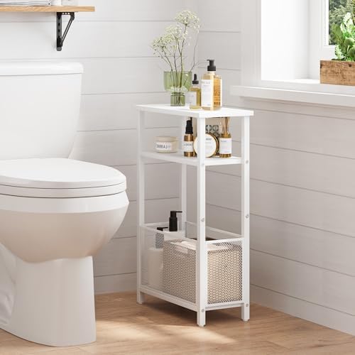 MMEOLUOOK Narrow Side Table with Storage Basket Skinny End Tables for Smalls Spaces 3 Tier Sofa Table Small Nightstand Slim Bedside Table for Living Room Bedroom White MLBZ22W - Image 7
