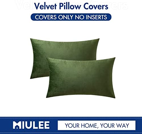MIULEE 12x20 Inch Lumbar Velvet Throw Pillow Covers Moss Green - Image 6