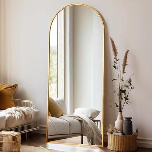Rowjut 64"x21"Floor Mirror Arched Full Length Mirros, Mirror Floor Length Standing Hanging or Leaning/Large Full Body/Wall Mirror for Bedroom, Living Room, Aluminum Frame, Gold - Image 6