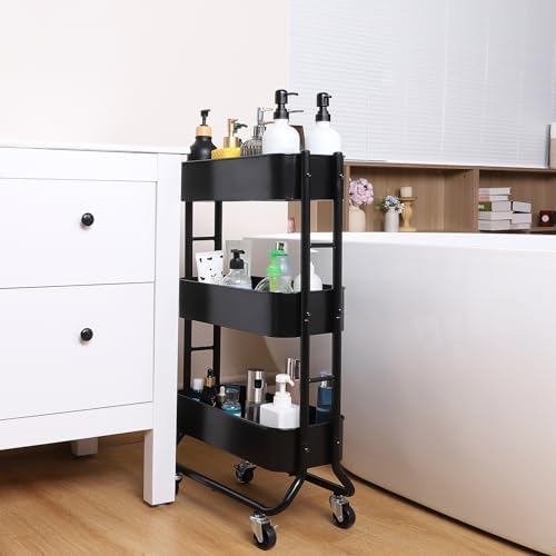 MAX Houser Slim 3-Tier Rolling Utility Cart with Extra Hook, Black - Image 6