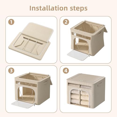 FHSQX 6 Pack Foldable Storage Bins for Clothes Clothes Storage Bins with Metal Frame Stackable Storage Box with Lid (Beige, 16.5x12.2x12.2 inch (40L)) - Image 6