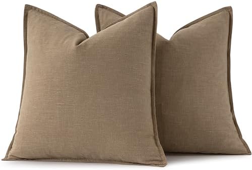 MIULEE Decorative Linen Euro Sham Pillow Covers 22x22 Inch Khaki - Image 6