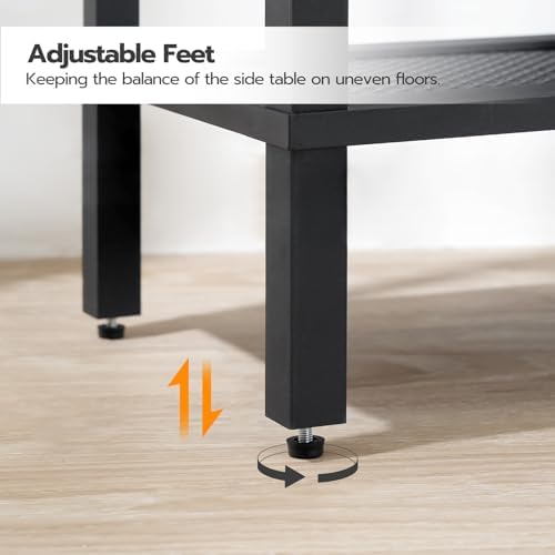 HOOBRO Side Table with Charging Station, Set of 2 End Table with USB Ports and Outlet, Nightstand with 2-Tier Storage Shelf, Faux Rattan Decoration, for Small Space, Black BK91UBZP201 - Image 6
