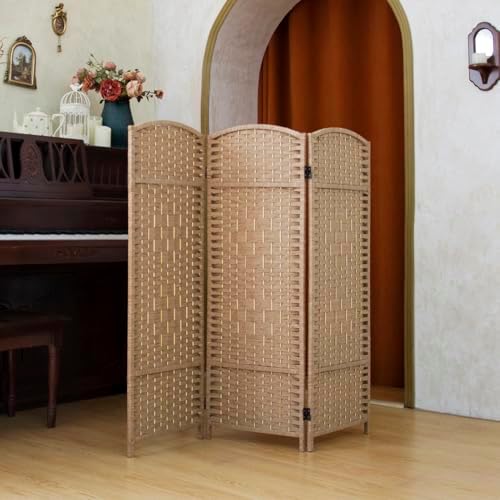 Compact 3 Panel Short Room Divider, 47.2 Inch Tall Double-Sided Rattan Folding Privacy Screen for Home & Office,Light Brown - Image 5