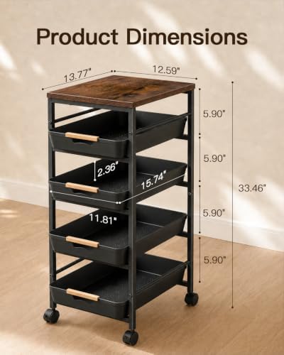 Pipishell Rolling Storage Cart with Drawers & Lockable Wheels, Black - Image 6
