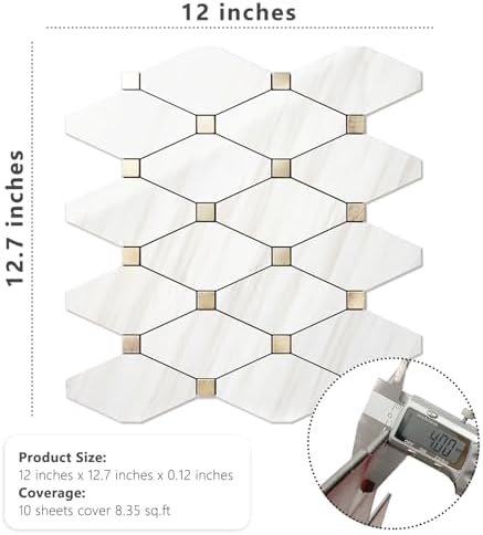 STICKGOO 1 Sheet Peel and Stick Backsplash, Polished Dolomite PVC Mixed Metal Gold Kitchen Backsplash, Stick on Backsplash Wall Tiles for Kitchen, Bathroom, RV - Image 6