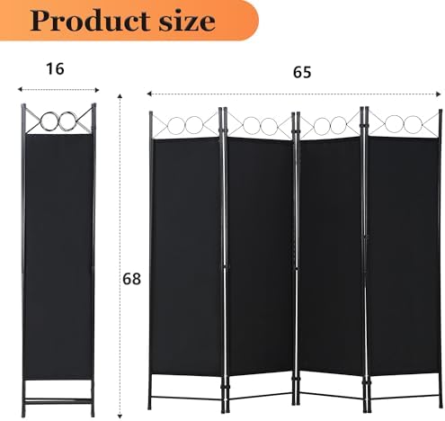 FDW 4-Panel Folding Room Divider | 6ft, Coal Black | Light & Portable - Image 7