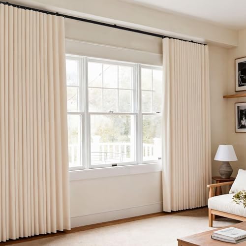 Room Divider Blackout Curtains Flexible Sliding Tracks Sets Ceiling Mounted Rod Window Curtain Privacy Separation for Bedroom Living Rooms,1 Panel Beige Drape and Black Track Set-W108xH108 in - Image 6