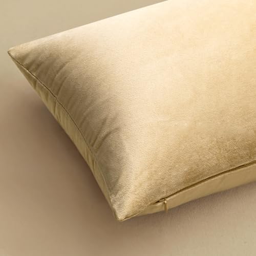 MIULEE Velvet Throw Pillow Covers 16x16 Inch Pack of 2 Beige - Image 6