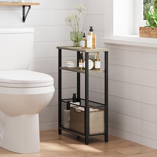 MMEOLUOOK Narrow Side Table with Storage Basket Skinny End Tables for Smalls Spaces 3 Tier Sofa Table Small Nightstand Slim Bedside Table for Living Room Bedroom Oak MLBZ22Q - Image 7