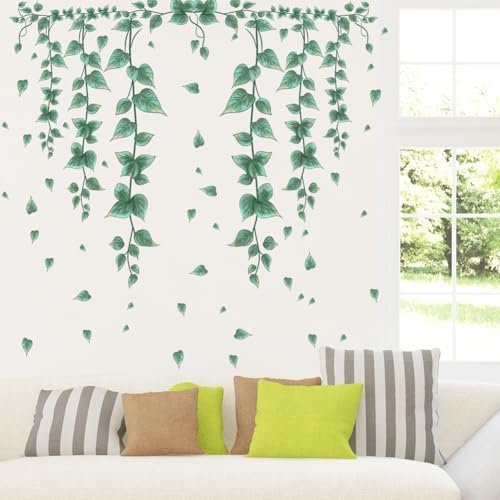 Hanging Green Vine Wall Decals,Succulent Plants Wisteria Floral Flowers Butterflies Birds Wall Stickers, Self-Adhesive Vinyl Removable Living Room Sofa TV Wall Decor - Image 7