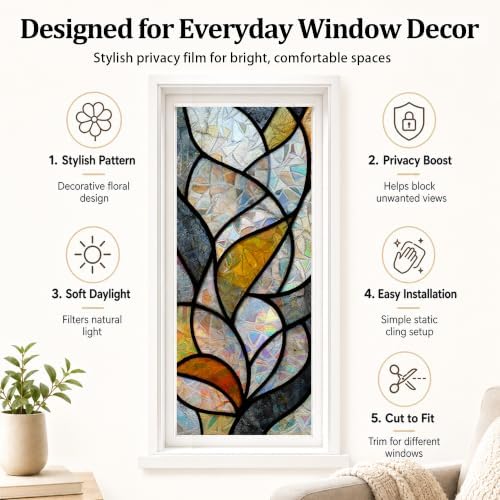 Amber Geometric Stained Glass Window Privacy Film 17x39in PVC Static Cling - Image 6