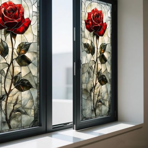 IVN Privacy Window Film Stained Glass Window Red Rose Floral Decorative - Image 7