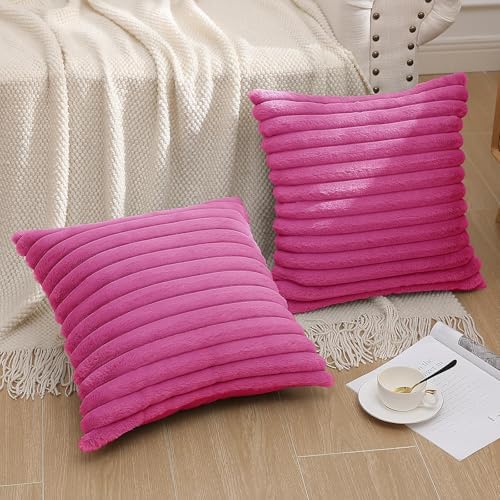 Pallene Faux Fur Decorative Throw Pillow Covers 26x26 Set of 2, Hot Pink - Image 6