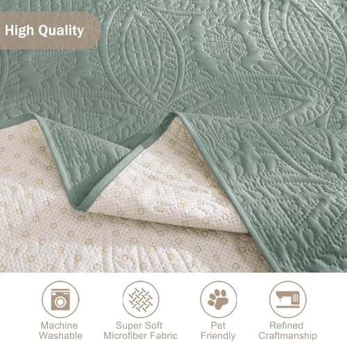 Soft Sage Quilted Couch Cover with Pockets for Extra-Large Sofa, Anti-Slip Sofa Covers Washable for 3 Cushion, Pet Friendly Oversized Sofa Cover Water-Repellent (X-Large Sofa 78", Sage Blue) - Image 6