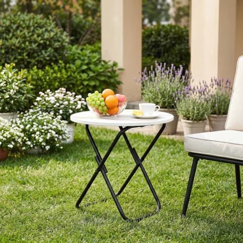 VECELO 17.7" Folding Table, Small Round Patio Outdoor Side Table, Foldable Wooden Table with Weather Resistant Steel Frame, Patio Table for Camping Picnic Garden Living Room Bedroom - Image 7