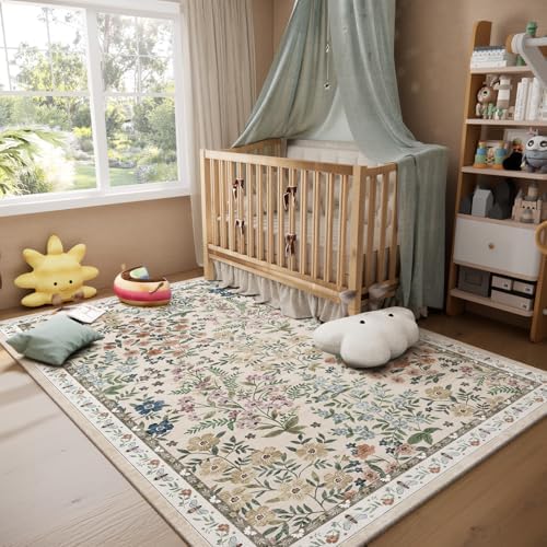 Machine Washable Rugs for Living Room: 5x7 Area Rugs for Bedroom Vintage Stain Resistant Non Slip Low Pile Soft Carpet Rug for Kitchen Dining Room Farmhouse Kids Room Nursery - Image 6