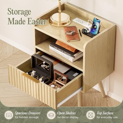 Huuger Nightstand with Charging Station, USB-C Port, End Table - Image 6