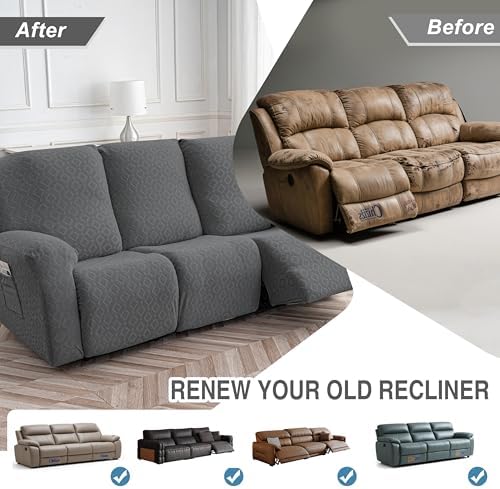 Gennia Waterproof Recliner Sofa Cover,3 Seat Couch Cover,Dark Gray - Image 6