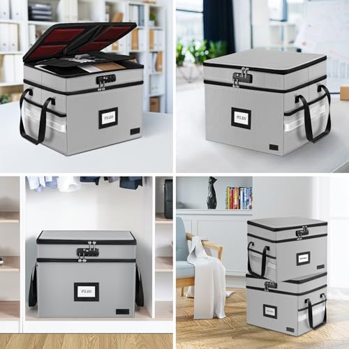 Fireproof File Oganizer with Lock, 2 Layer Fireproof Document Box Storage - Image 6