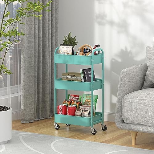 MAX Houser 3-Tier Rolling Utility Cart with Caster Wheels,Easy Assembly, for Kitchen, Bathroom (Turquoise) - Image 6