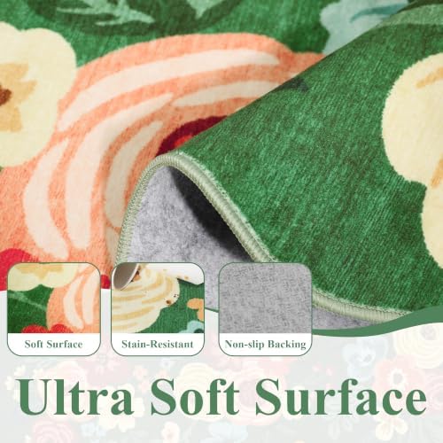 DUKINO 2x8 Washable Runner Rug, Floral Non Slip Kitchen Rugs, Dark Green - Image 7