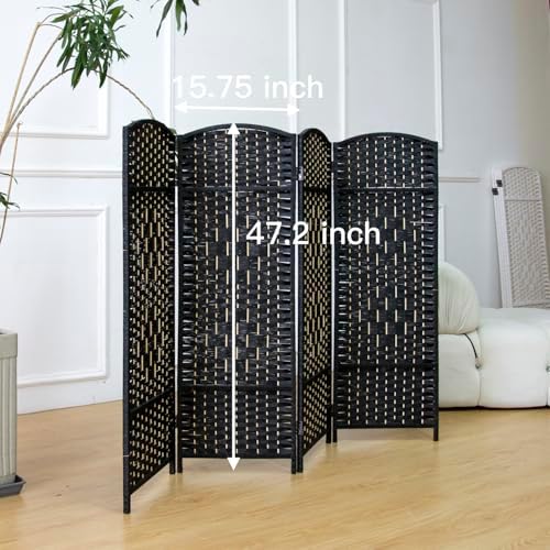 4-Panel Short Room Divider, 3.9 ft Freestanding Partition Wall, Natural Black Rattan Double-Sided Folding Screen for Living Room, Bedroom & Corner Privacy - Image 5