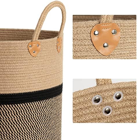 CHICVITA Large Wicker Storage Basket with Leather Handles, 16" x 16", Black - Image 7