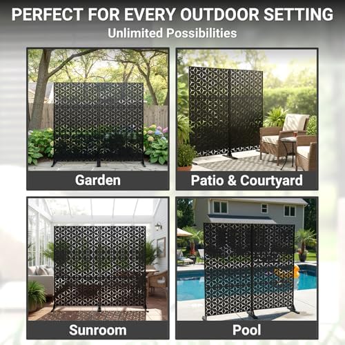 6FT Metal Privacy Screen Outdoor – Decorative Laser Cut Privacy Fence Panel for Patio, Deck & Garden, Rustproof Steel Privacy Divider, Modern Geometric Design, Freestanding Outdoor Privacy Screen - Image 7