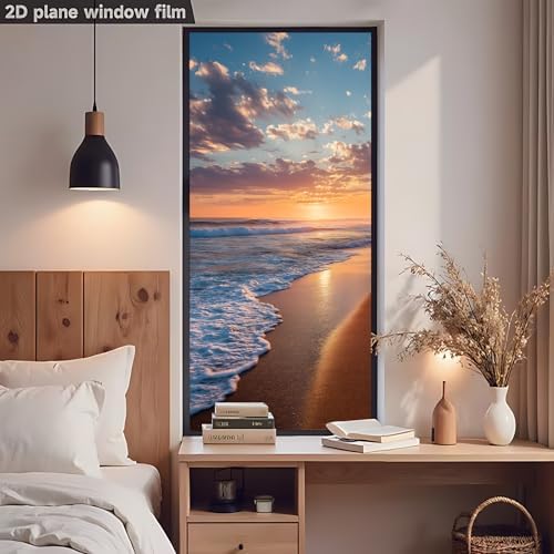 Sunset Beach Window Privacy Film, Decorative Static Cling Window Cling Crystal Pattern, Removable No Glue Window Film 39.3 x 17.5 Inch for Bathroom Bedroom Glass Door - Image 7