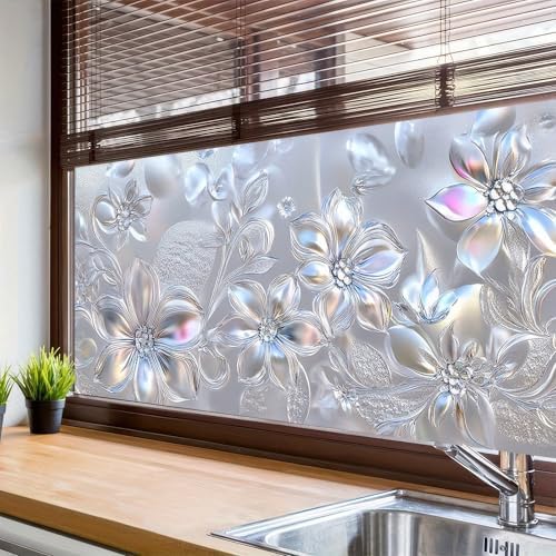 BlissYard Rainbow Sliver Flowers Privacy Window Film 39.3x17.7 Inch PVC - Image 6
