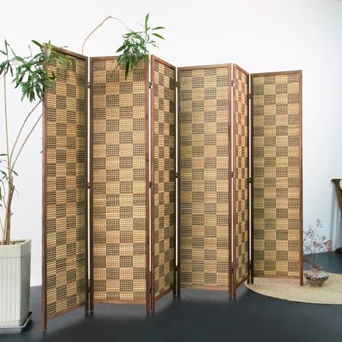 Furnnylane 6 Panel Bamboo Room Divider – 5.6 ft Tall Double-Sided Folding Privacy Screen, Freestanding Wall Partition for Home Office & Bedroom, Caramel Woven Texture, Easy Setup (67" H x 94.5" W) - Image 5