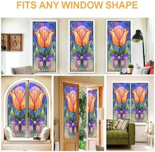 Cmialusie Tulip Stained Glass Window Film 39.3 x 17.3 Inch Cling - Image 7