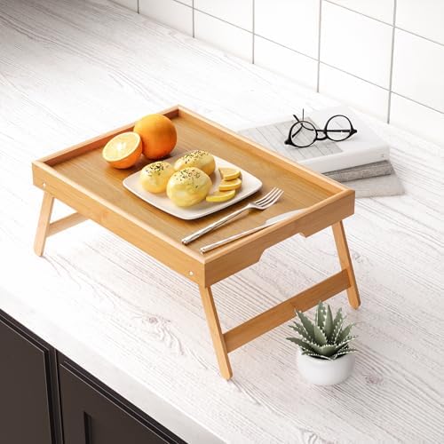 Fibogollo 4 Pack Bamboo Bed Tray Table with Folding Legs,Breakfast Trays,Serving Tray for Food and Snack,Laptop Trays for Working(Natural) - Image 6