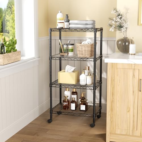 SINGAYE 4 Shelves Storage Shelf Wire Shelving Unit Metal Adjustable Wheels - Image 6