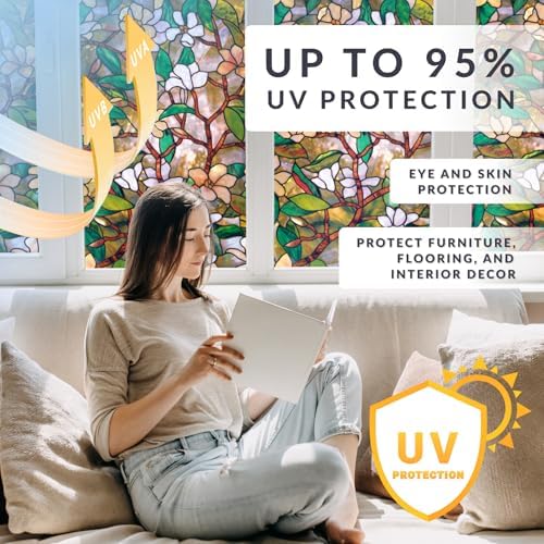 Magnolia Window Privacy Film by Artscape - Decorative Stained Glass Design, Static Cling, Day and Night Privacy, UV Protection, Easy to Apply and Removable, Made in USA - 24 x 36 Inch - Image 6