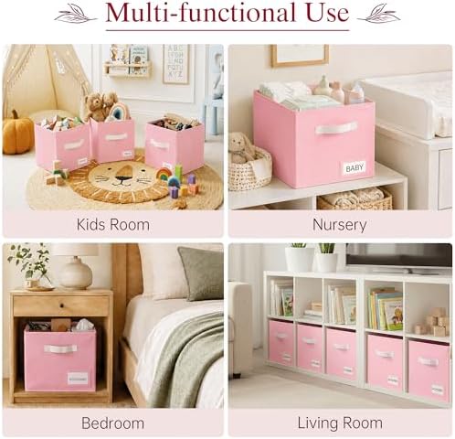 Storage Cubes 8 Pack, 11 Inch Fabric Storage Cubes Organizer Bins with Labels, Odor-Free & Sturdy PP Structure, Cubby Baskets for Closet, Shelves, Toys & Nursery ( Pink) - Image 7