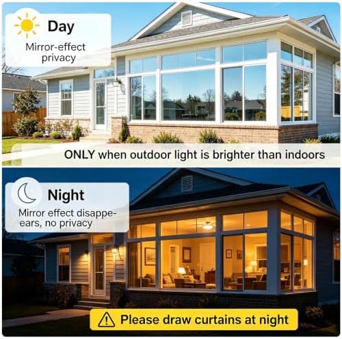 Coavas One Way Privacy Window Tint for Home, Daytime Reflective Mirror Glass Film See Out Not in, Heat & UV Blocking for Balcony/Living Room Large Windows with 3 Tools, 35.4 x 394 Inch, Black - Image 6