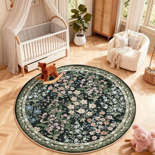 Washable Round Rugs for Bedroom 4ft: Living Room Rug Stain Resistant Non Slip Low Pile Ultra Soft Faux Wool Small Circle Rugs for Entryway Kitchen Nursery Dorm Home Office Bathroom Entrance Indoor - Image 6